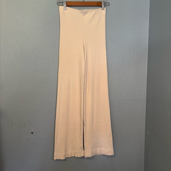 & Other Stories Women Cream Ribbed Flare Elastic Waist Pants XS Preppy Stretch - Picture 2 of 9